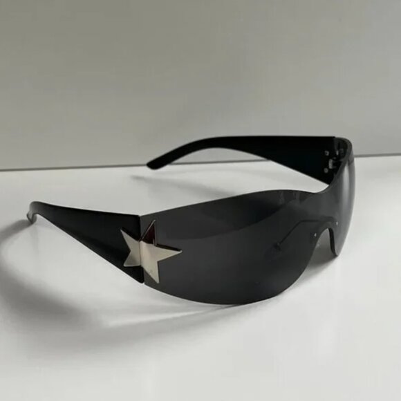 y2k 2000s vintage style black gray frameless star sunglasses - Picture 2 of 8